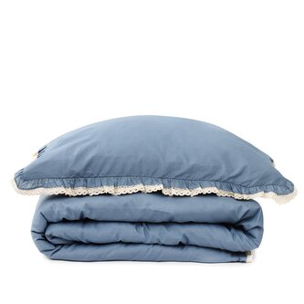 Pościel | MOISES | bawełniana niebieska z koronką PREMIUM | 160x200 cm | SS23 843704