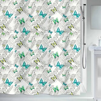 Spirella sprchový závěs PAPILLONS, motiv motýli, bílý, 180 x 200 cm, polyester