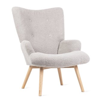 Fotel MOSS w tkaninie TEDDY BOUCLÉ jasnoszary 70x95 cm