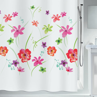 Spirella sprchový závěs FLOWER Meadow, motiv květin, bílý, 180 x 200 cm, polyester