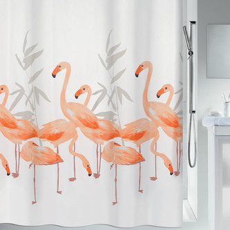 Spirella sprchový závěs FLAMINGO, motiv plameňáků, bílý, 180 x 200 cm, polyester