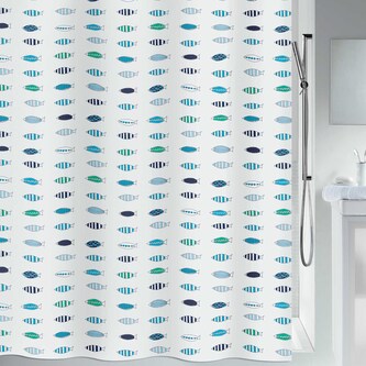 Spirella sprchový závěs SANTARINA, motiv rybiček, bílý, 180 x 200 cm, polyester