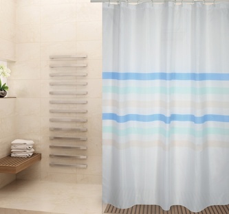 MSV sprchový závěs SEAUVILLE, motiv pruhy, bílý, 180 x 200 cm, polyester, s kroužky