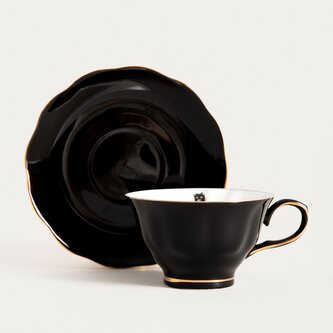 Filiżanka | BARIK | ze spodkiem czarna z kotem | 0,15 l | 750465