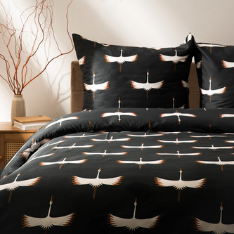 Pościel | DEVIKA | satynowa w żurawie grafitowa | 220x200 cm | 701634