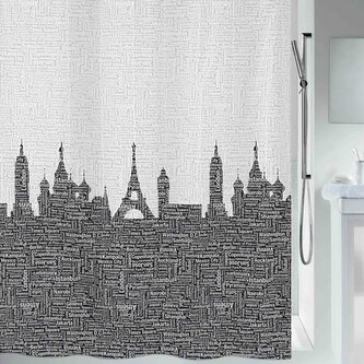 Spirella sprchový závěs URBAN, motiv město, šedý, 180 x 200 cm, polyester