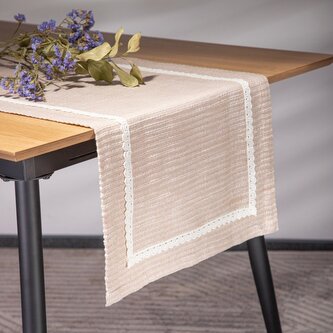 Bieżnik | ANIZA  | beżowy z białą koronką | 40x160 cm | 735097