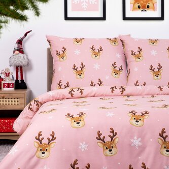 POŚCIEL | IREMI | z mikrofibry różowa w renifery | 160x200 cm | 858012