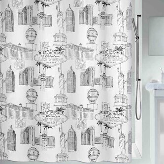 Spirella sprchový závěs VEGAS, motiv město, bílý, 180 x 200 cm, polyester