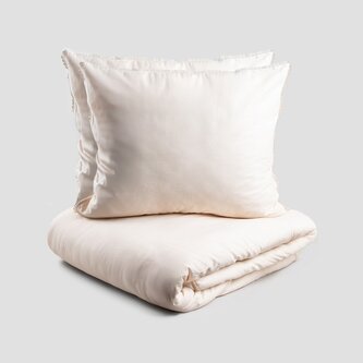 Pościel | NERINIA | bawełniana beżowa z koronką | 160x200 + 2*70x80 cm | 725142