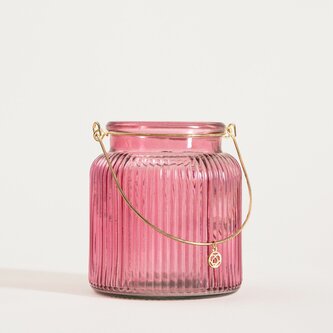 Lampion | FIG | ryflowany z zawieszką różowy | 10x11 cm | 752971