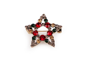 Vánoční brož s broušenými kamínky hvězda - 1 ks - červená zlatá
