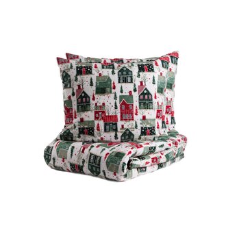 Pościel | GLORA | flanelowa w domki | 160x200 cm | 700514