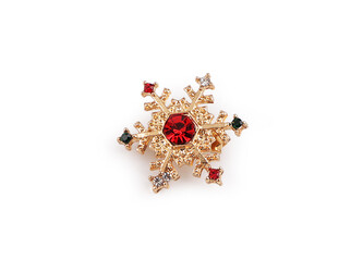 Brož s broušenými kamínky vločka - 1 ks - 3 červená multikolor