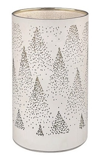 Svítící skleněný válec se stromy – bílý, 15 x 9 cm, teplá bílá, 10 LED, časovač