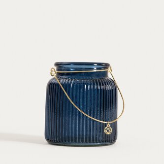 Lampion | FIG | ryflowany z zawieszką granatowy | 10x11 cm | 752995