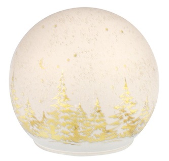 Svítící skleněná koule s motivem krajiny – bílá, ø 12 cm, teplá bílá, 10 LED, časovač