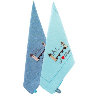 GIFTY CITY Utěrka 2 ks,50 x 70 cm,Světle modrá a tmavě modrá,výšivka Karlův most,RC BA