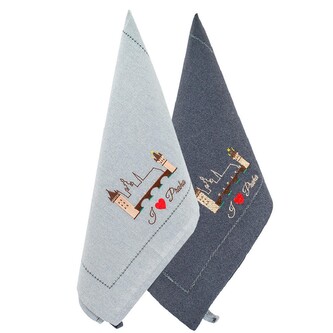 GIFTY CITY Utěrka 2 ks,50 x 70 cm,Světle šedá a tmavě šedá,výšivka Karlův most,RC BA