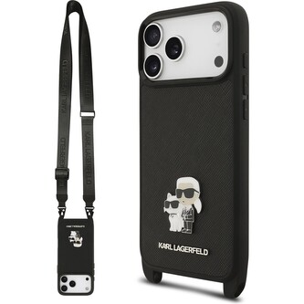 Karl Lagerfeld Saffiano Crossbody Popruh Metal Karl and Choupette kryt iPhone 17 Pro Max černý