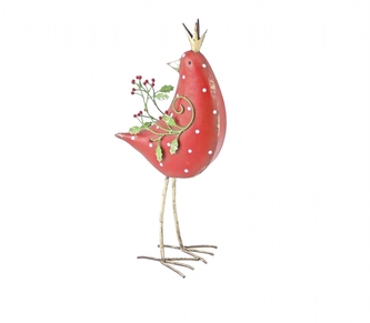 Kovový červený pták s korunkou 53 cm