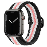 Pletený řemínek se sponou pro Apple Watch 42/44/45/46/49mm,Čeno-bílo-růžový
