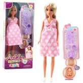 Lalka Anlily w ciąży sukienka w kropki akcesoria