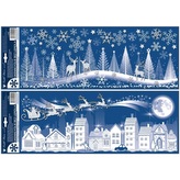 Vánoční okenní fólie s glitry Město a les 21 × 59,5 cm (cena je za 1 arch)