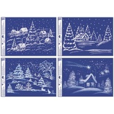 Vánoční okenní fólie s glitry Zasněžená krajina 35 × 50 cm (cena je za 1 arch)