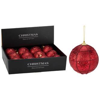 Vánoční koule 100 mm červená, třpytivá (cena /1 ks)