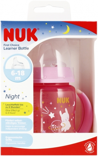 NUK Butelka 150 ml 6m  z uchwytem First Choice Night różowa 10215326