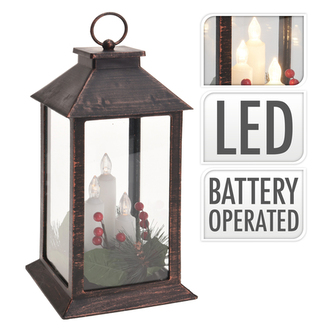 Vánoční lucerna s 3x LED svíčkou, 29 cm, černá