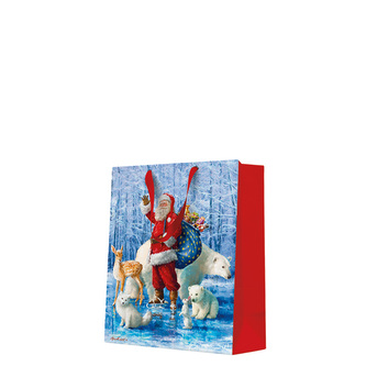 Dárková taška stredne velká - Santa Claus with animals 20x10x25 cm