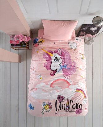 Ložní povlečení pro mladé 140x200, 70x90cm Unicorn růžové
