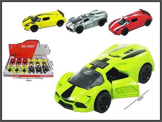 Auta sportowe metalowe z dźwiękiem 12cm 2 rodzaje 4 kolory
