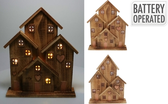 Dřevěné LED domečky s časovačem, 41 cm