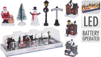 Vánoční dekorativní vesnička LED, sada 10ks