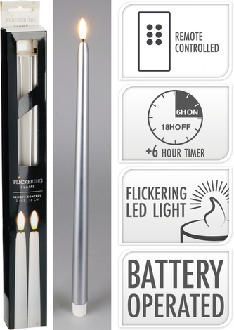 Sada 2ks vysokých stříbrných LED svíček s časovačem 38 cm