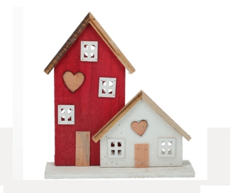 Dřevěné LED domečky s časovačem, 28,5 cm