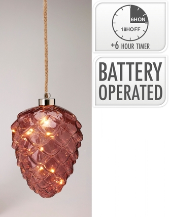 Skleněná LED šiška s časovačem, tmavě hnědá, 16 cm