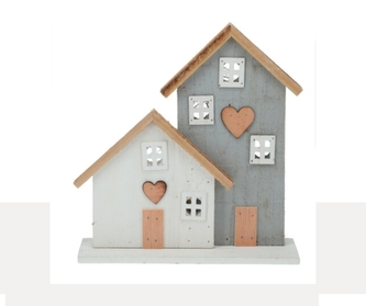 Dřevěné LED domečky s časovačem, 28,5 cm