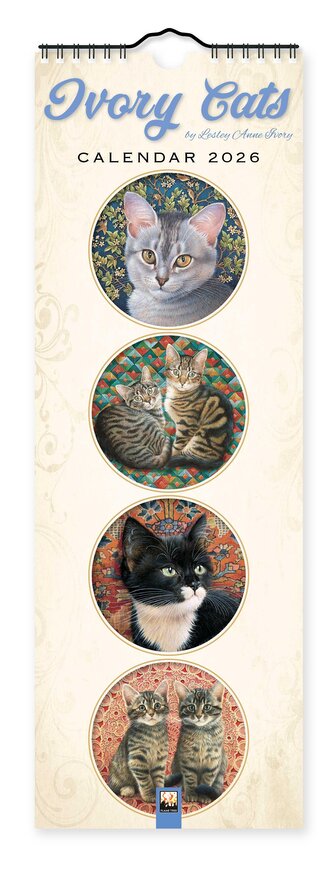 Ivory Cats - Gemalte Katzen - Slimline-Kalender 2026 - Original Flame Tree Publishing-Kalender Slimeline [Mehrsprachig] [Kalende