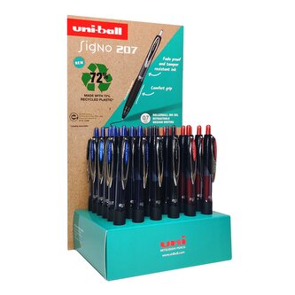 UNI displej Signo 207E 36 ks (0,7 mm), papírový, plný, otevřený, náplň: 12 x modrá,  12 x černá, 12 × červená, Š 14 V 21 H 6 cm