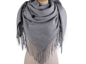 Velký teplý šátek / pléd s třásněmi, jenobarevný, káro 100x105 cm - 1 ks - 5 šedá světlá jednobarevný