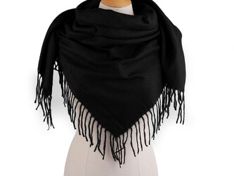 Velký teplý šátek / pléd s třásněmi, jenobarevný, káro 100x105 cm - 1 ks - 3 černá jednobarevný