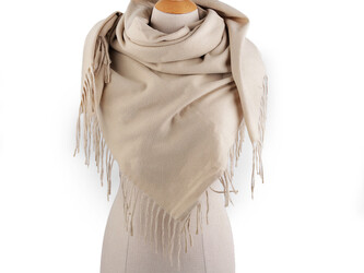 Velký teplý šátek / pléd s třásněmi, jenobarevný, káro 100x105 cm - 1 ks - 1 béžová světlá jednobarevný