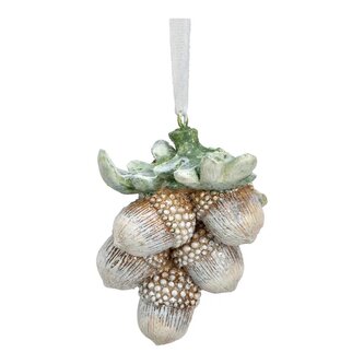 Vánoční dekorace žaludy s listy 5x4x7 cm, se stuhou na zavěšení
