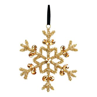 Vánoční ozdoba zlatá sněhová vločka, průměr 13 cm (kov, sklo)