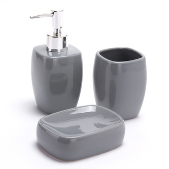 MSV sada 3 ks koupelnových doplňků CLASSIC, šedá, keramika