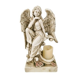 LED anděl polyresin se svíčkou 17,5 x 10 x 28 cm